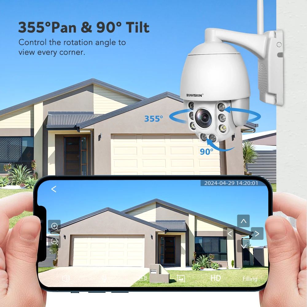 Câmera de segurança doméstica sem fio, rastreamento automático, câmera AI, rastreamento automático, ao ar livre, vídeo IR 60m, WiFi, IP PTZ, 8MP,