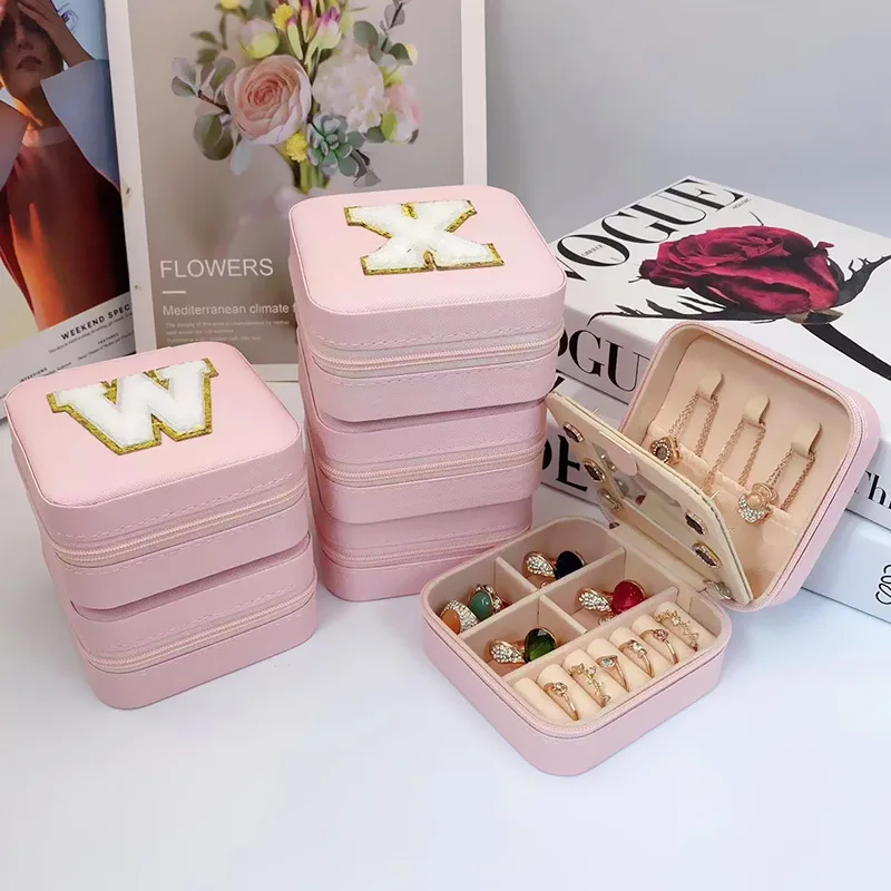 Portable Creative Letter Jewelry Organizer Box for Travel Ring Necklace Earrings Storage Zipper Bag Jewelry Box Mini Jewelry Box