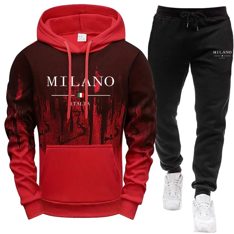 Men's Set/Hoodie/Pants Autumn Winter Italy Casual Fashion Sportswear Hooded Sweatshirt and Sweatpants Outdoor Sports Jogger Suit - view 4