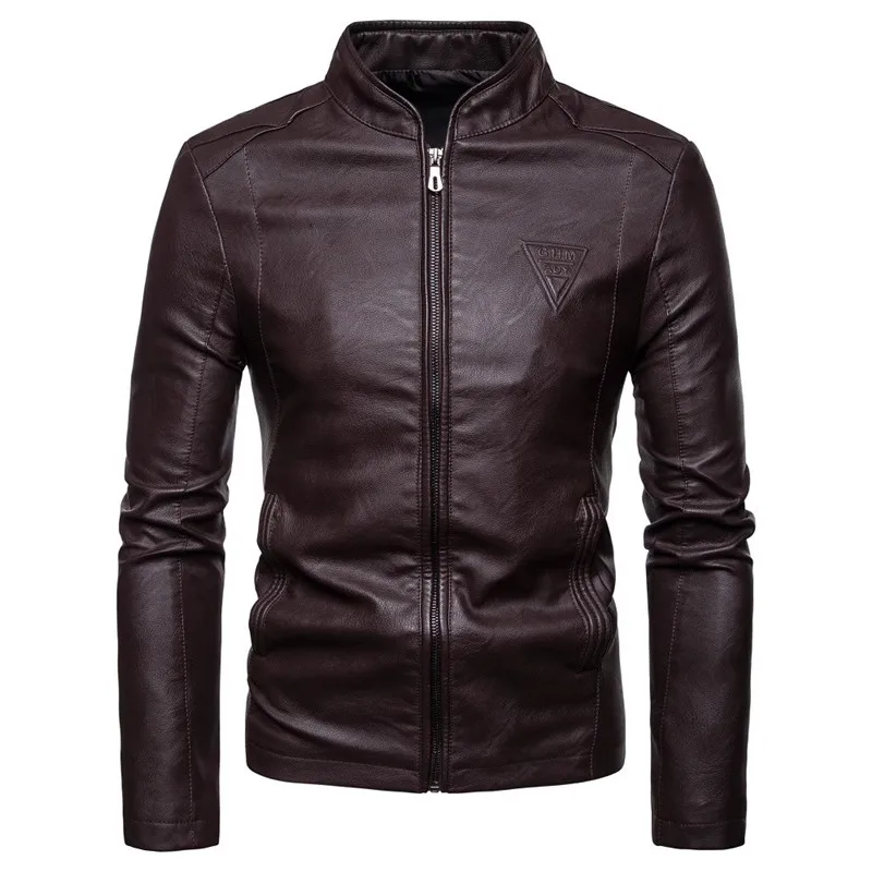 2023 Mens Fashion Leather Jacket Slim Fit Stand Collar PU Jacket Motorcycle Zipper Jackets Men Autumn and Winter Streetwear