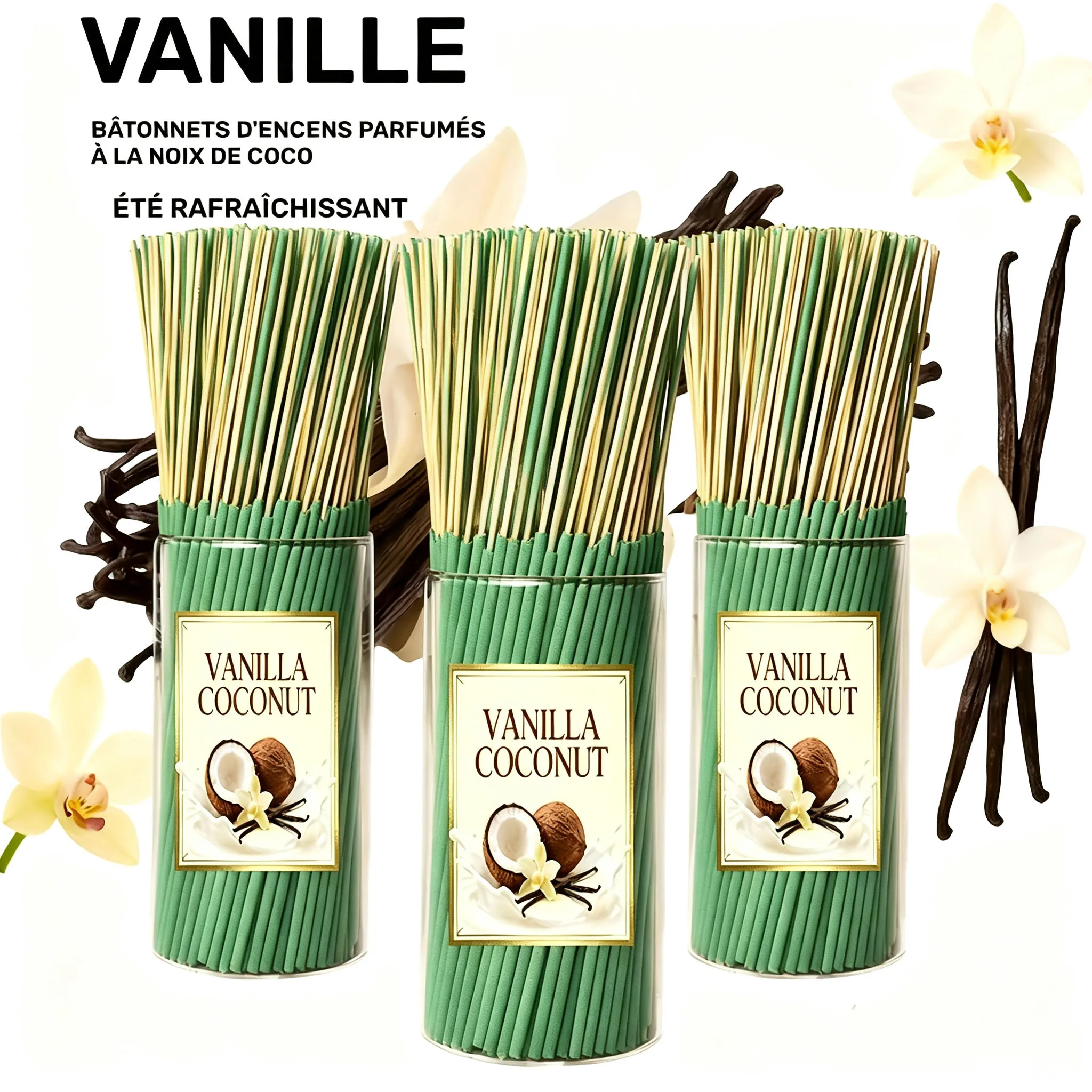 200 Coconut Milk-Scented Sticks, with Natural Bamboo Burners and Coconut Shells - Burns for 40 Minutes, Suitable for Home, Office, Spa, Holiday Decorations, Herbal Fragrance - Tropical Coconut Scent, Ideal Gift for Christmas, Easter, Thanksgiving, Halloween