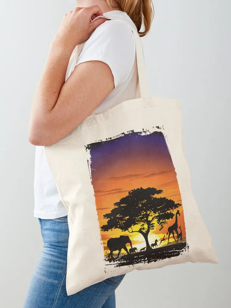 

Wild Animals on African Savanna Sunset Tote Bag custom fabric bag Custom bag Shopper Women's shopper