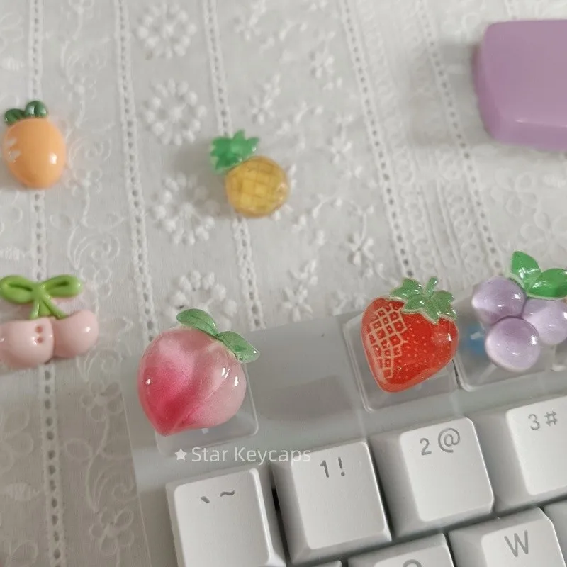 DIY Cute Transparent Fruit Keycaps Peach Avocado Strawberry Key Cap for Gaming Mechanical Keyboard ECS R4 Decorative Keycaps
