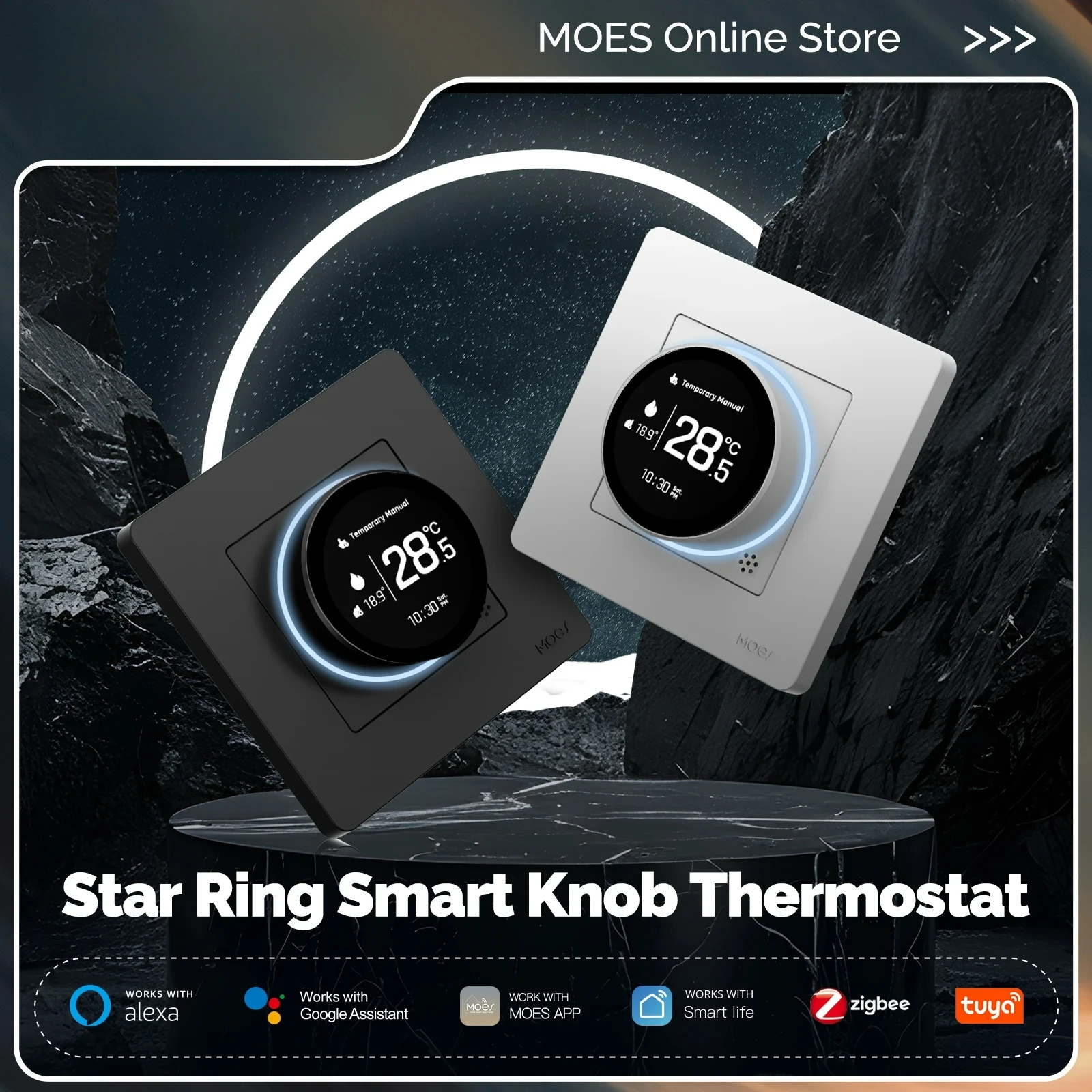 

MOES Tuya Zigbee Smart Knob Thermostat Star Ring Series Temperature Controller Water Boiler Electric Heating With Alexa Google