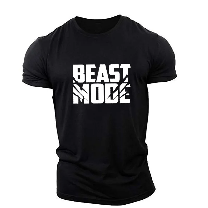 

Beast Mode Letter English Element Printed Casual T-shirts Summer Short Sleeve Workout Sports Gym Men's T Shirts Big Size 6XL Top