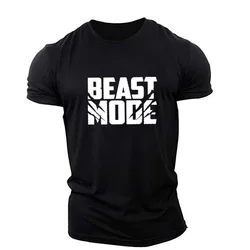 Beast Mode Letter English Element Printed Casual T-shirts Summer Short Sleeve Workout Sports Gym Men's T Shirts Big Size 6XL Top