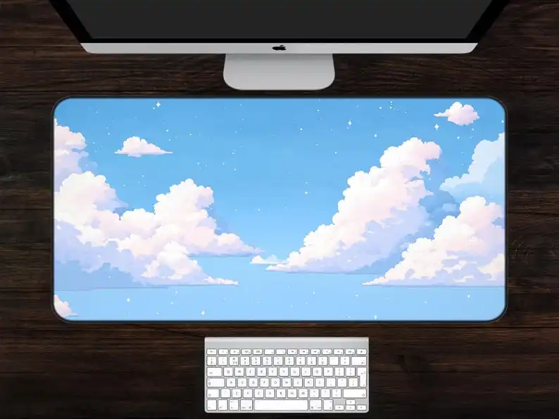 Blue Sky and White Clouds Desk Mat, Non-slip and Waterproof Mouse Pad, Cute Desktop Protector, The Perfect Gift for Friends.