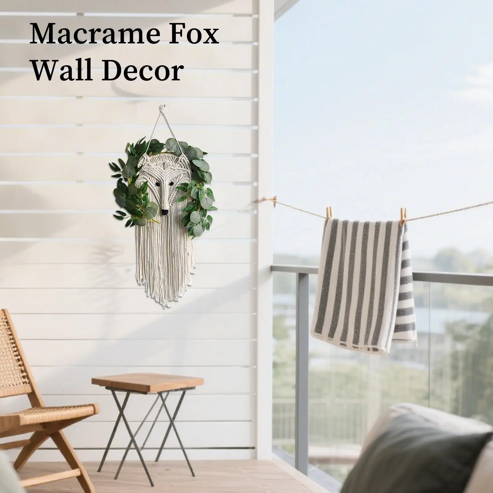 Boho Macrame Wall Art Boho Tapestry with Fake Plants Wall Decor Aesthetic Long Woven Tassel for Home Dorm Living Room Cafe
