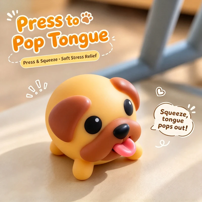 Novelty Pop Tongue Cartoon Puppy Squishy Fidget Toy Soft Rubber Stress Relief Squeeze Toy Desktop Ornament Party Giveaway Gift