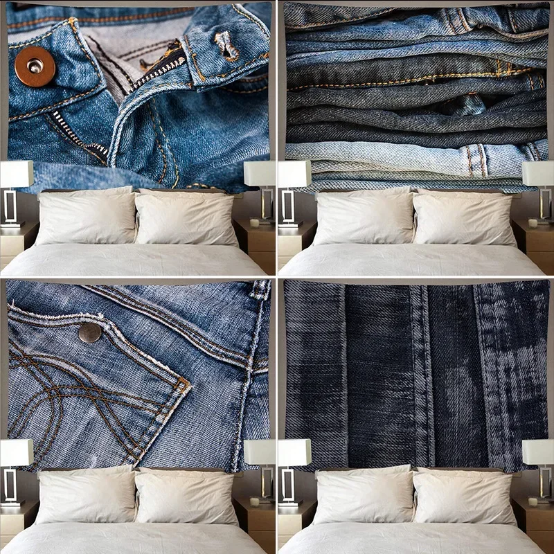 Vintage Jeans Wall Hanging Sandy Beach Throw Rug Blanket Camping Tent Travel Mattress Bohemian Tapestries