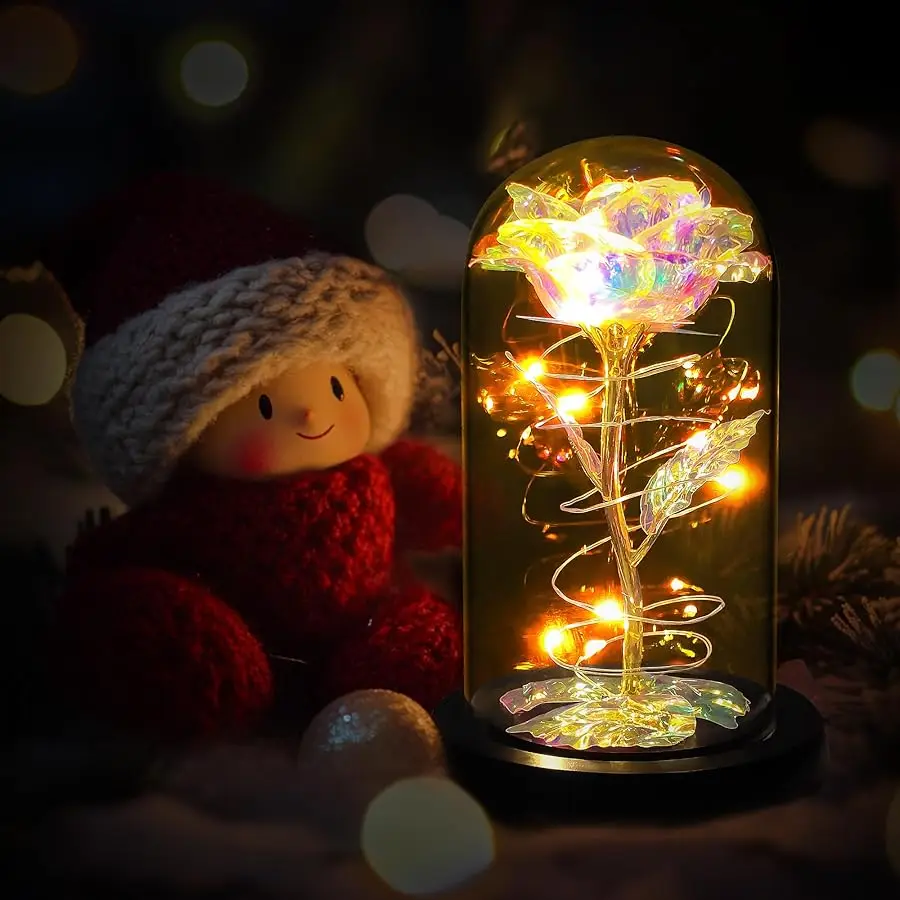 

Birthday Gifts for Women,Christmas Flowers Gifts for Her,Women,Mom,Wife,Grandma,Light Up Rose in Glass Dome,Colorful Rainbow Flo