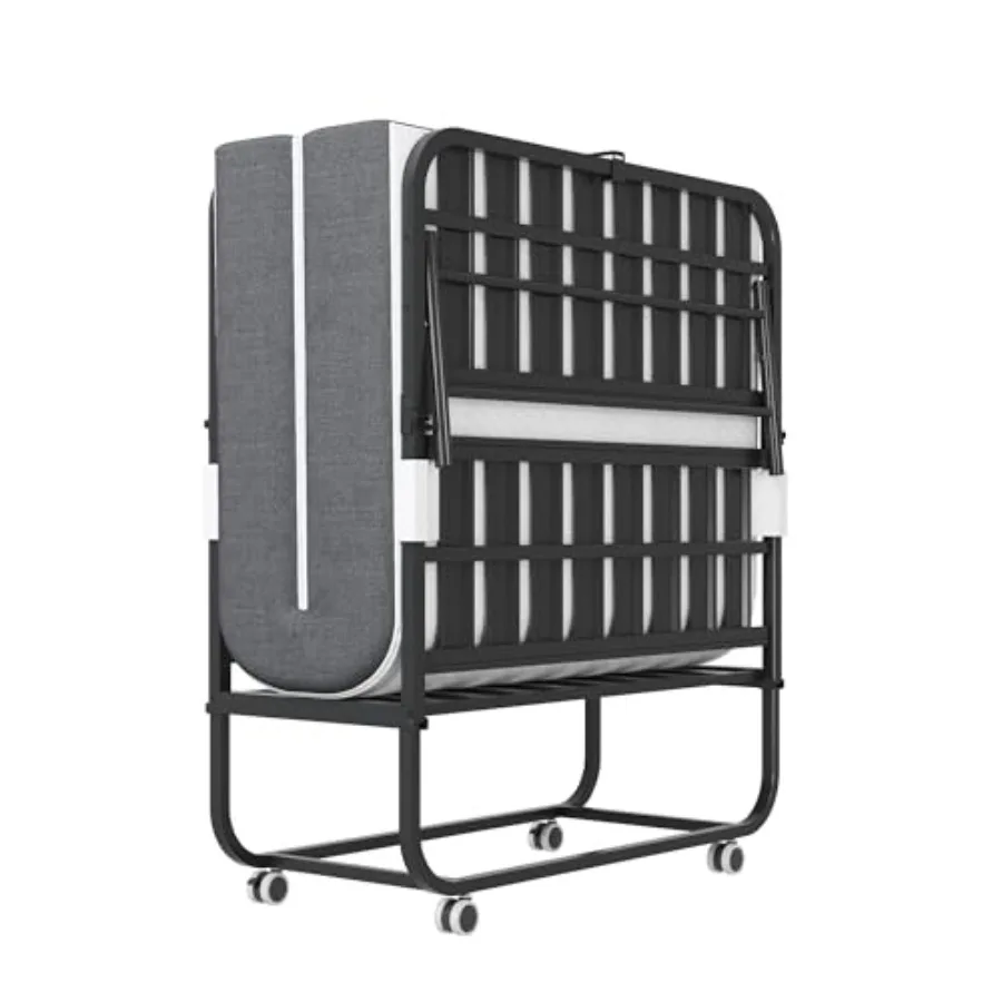 Folding Bed with 7538 Memory Foam Mattress Heavy Duty Metal Portable Bed for Adults Roll Away Beds with Dust Cover Wide Frame F