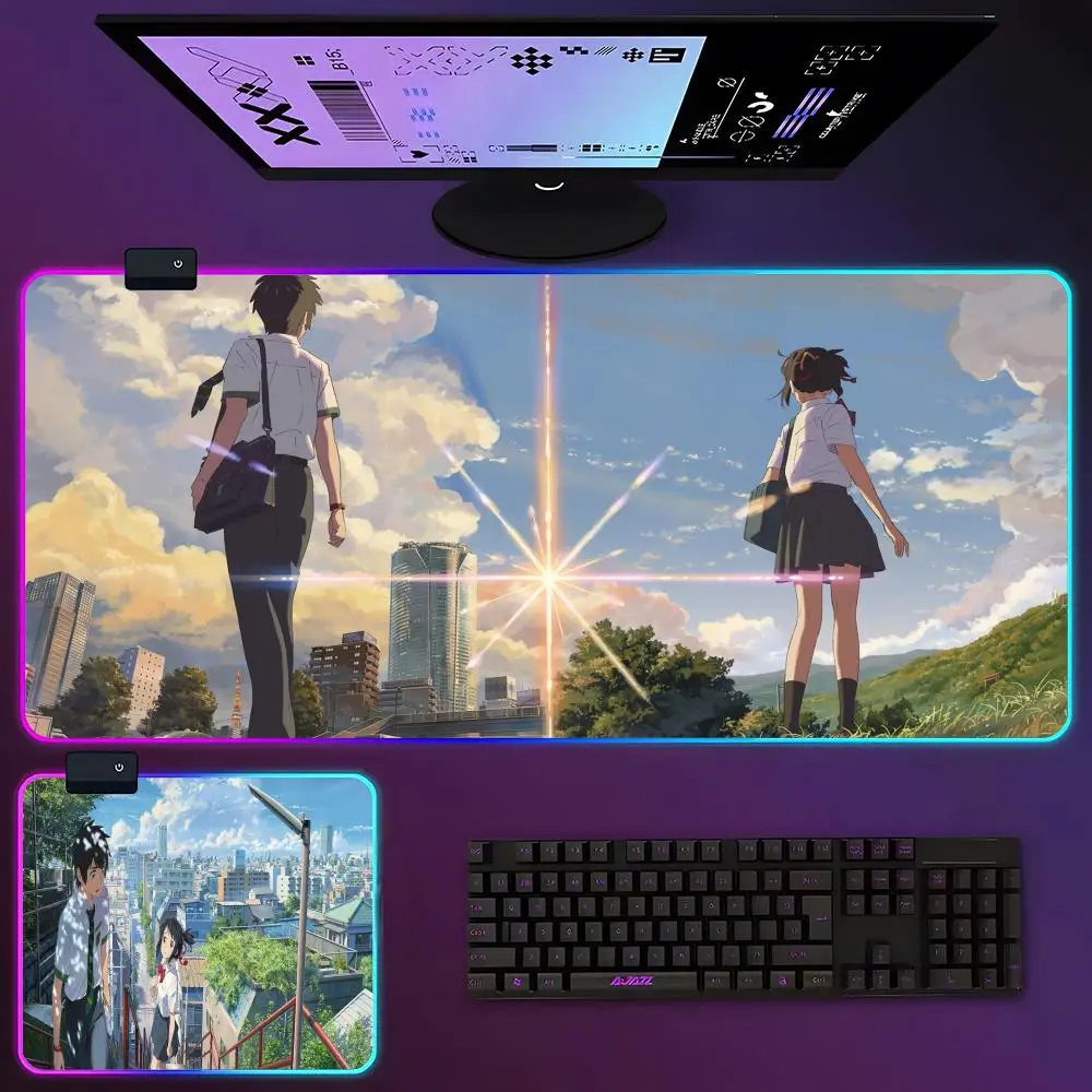 Anime Your Name Mouse Pad RGB Luminous 900x400x3mm Mousepad Thickened Large Table Pad Encrypted Anti Skid Super Large Mouse Pad