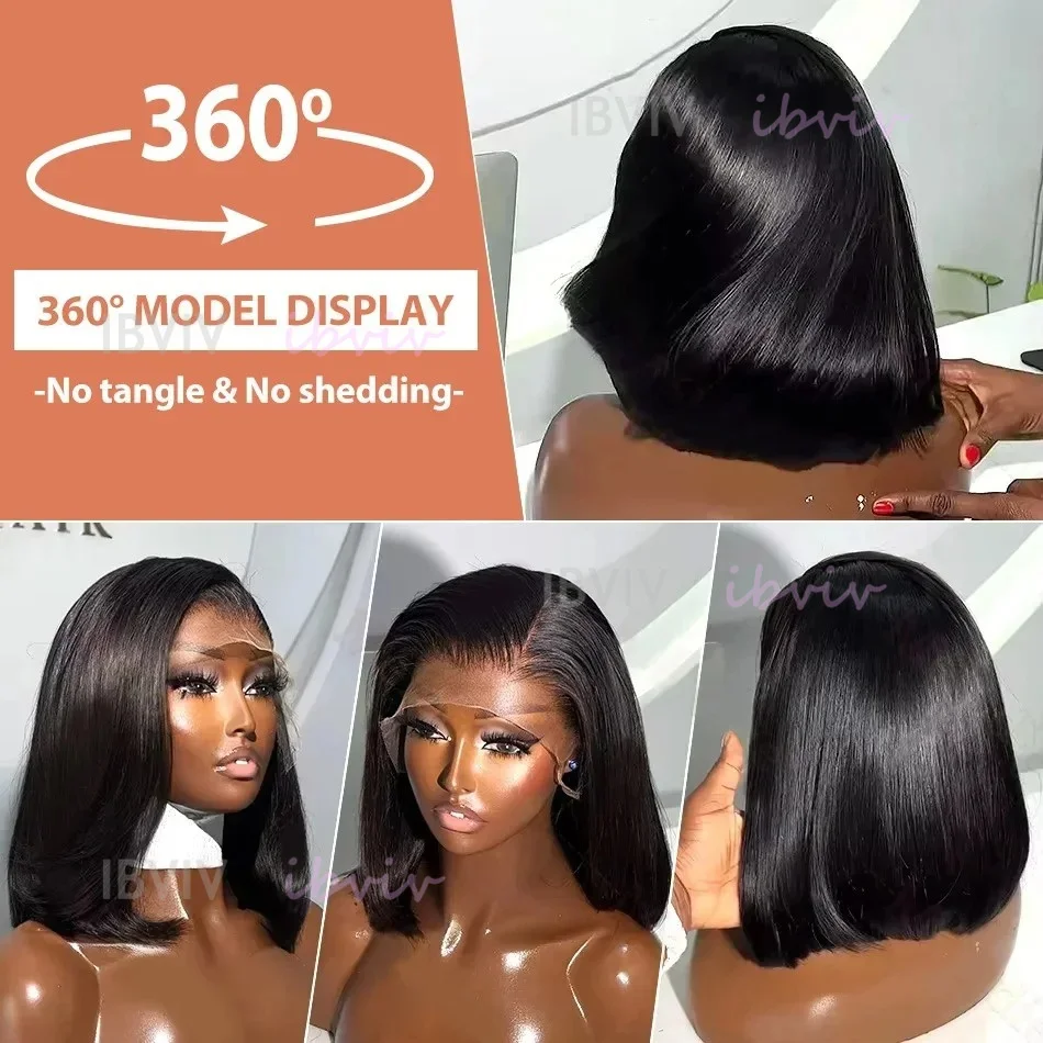 8-16 Polegada vietnamita super duplo desenhado osso em linha reta 13x4 13x6 frontal bob peruca com cabelo humano natural preto 210% para mulheres negras