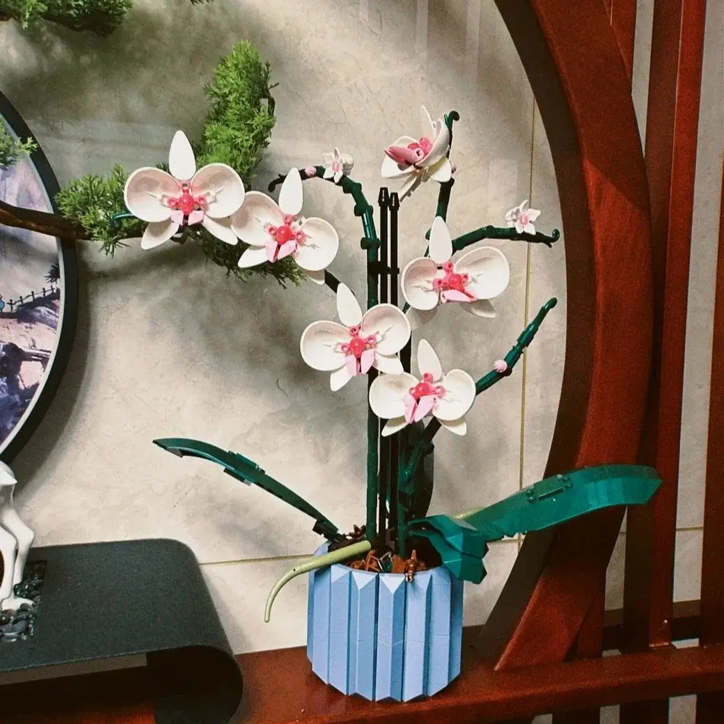 Buquê de ícones de flor artificial orquídea vasos de plantas blocos de construção modelo tijolo moc meninas brinquedos diy presente da mãe para adultos