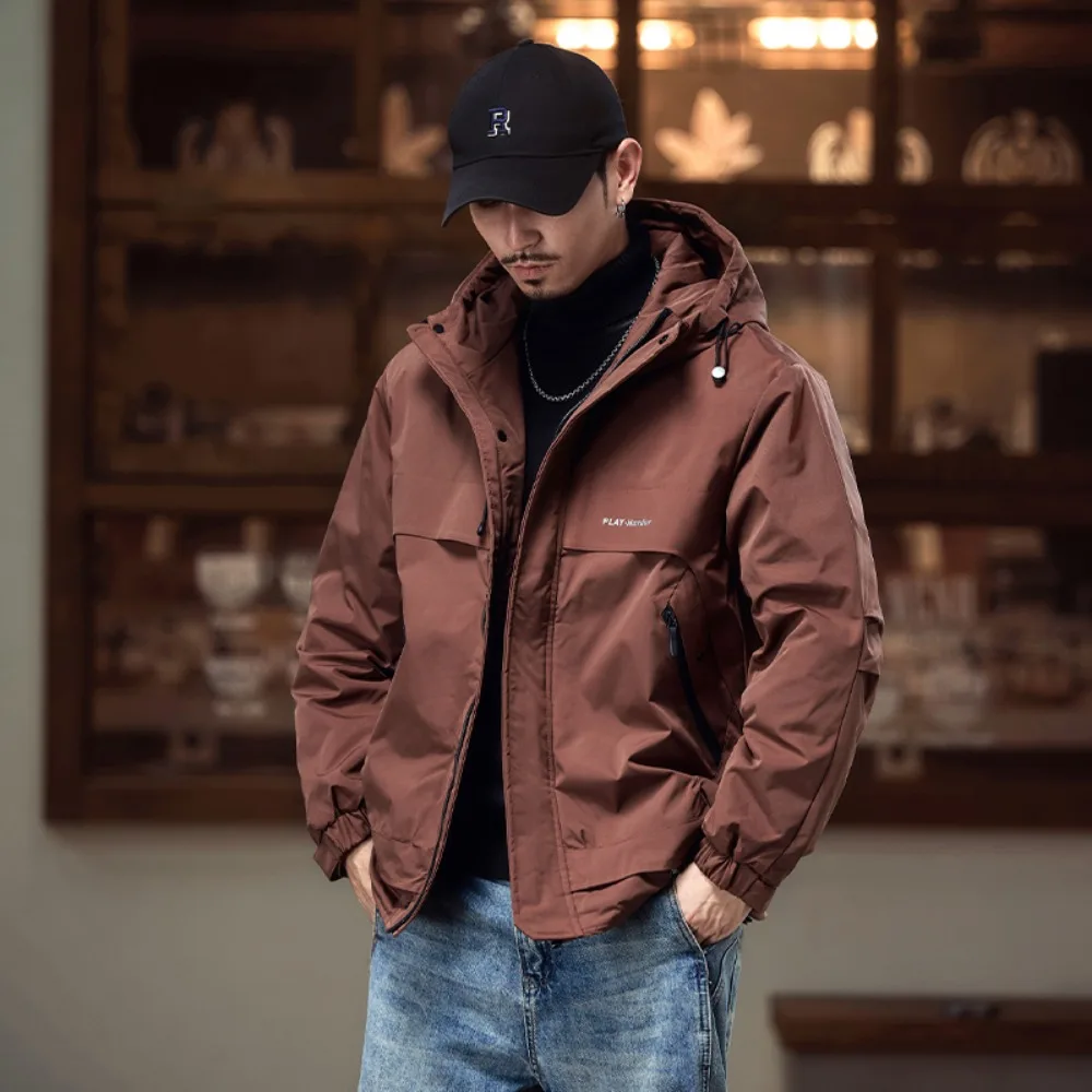 

Новое мужское хлопковое пальто на осень и зиму 2025 года, утолщенное теплое пальто в американском стиле ретро, рабочая куртка с капюшоном