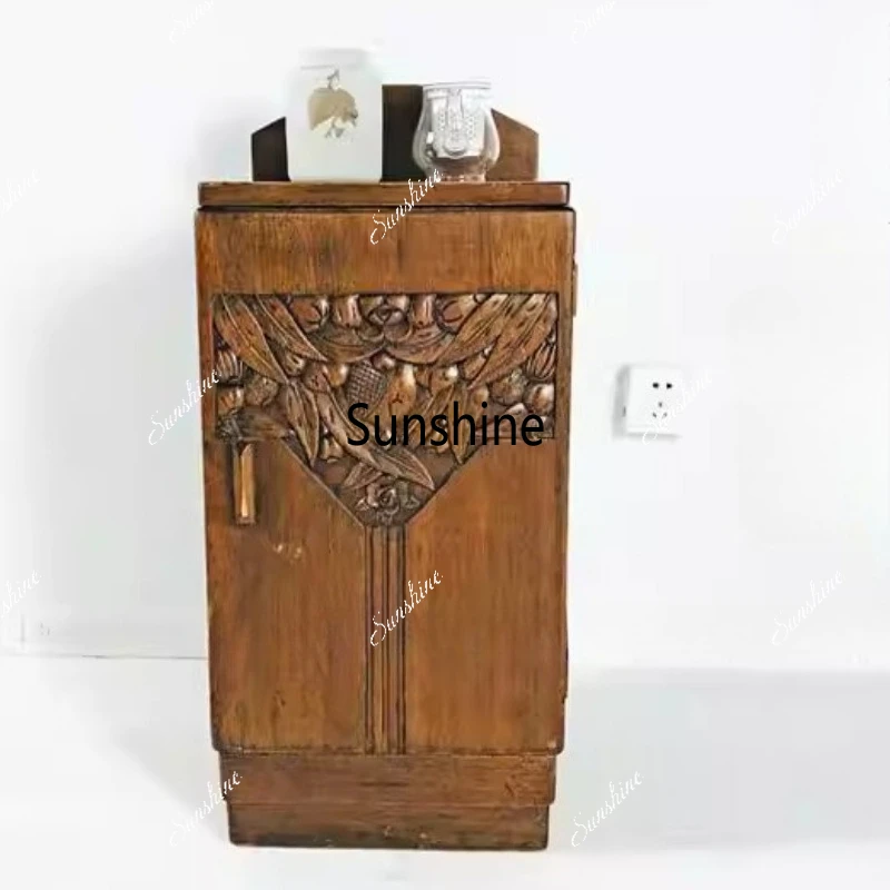 

Прикроватная тумбочка из массива дерева, винтажный приставной столик, неоклассический шкафчик для хранения вещей цвета тикового дерева