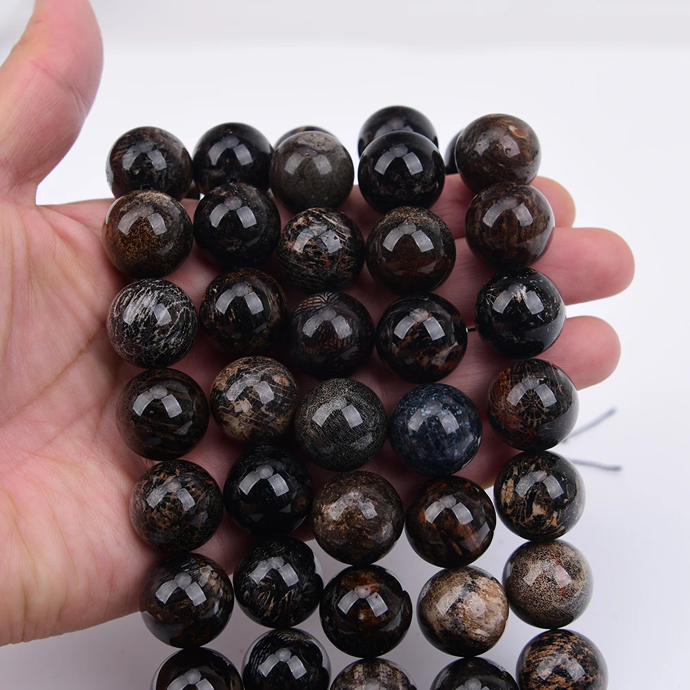 APDGG 18mm Natural Mix Black Chrysanthemum Stone Coral Jade Smooth Round Loose Beads 15.9'' Jewelry Making DIY