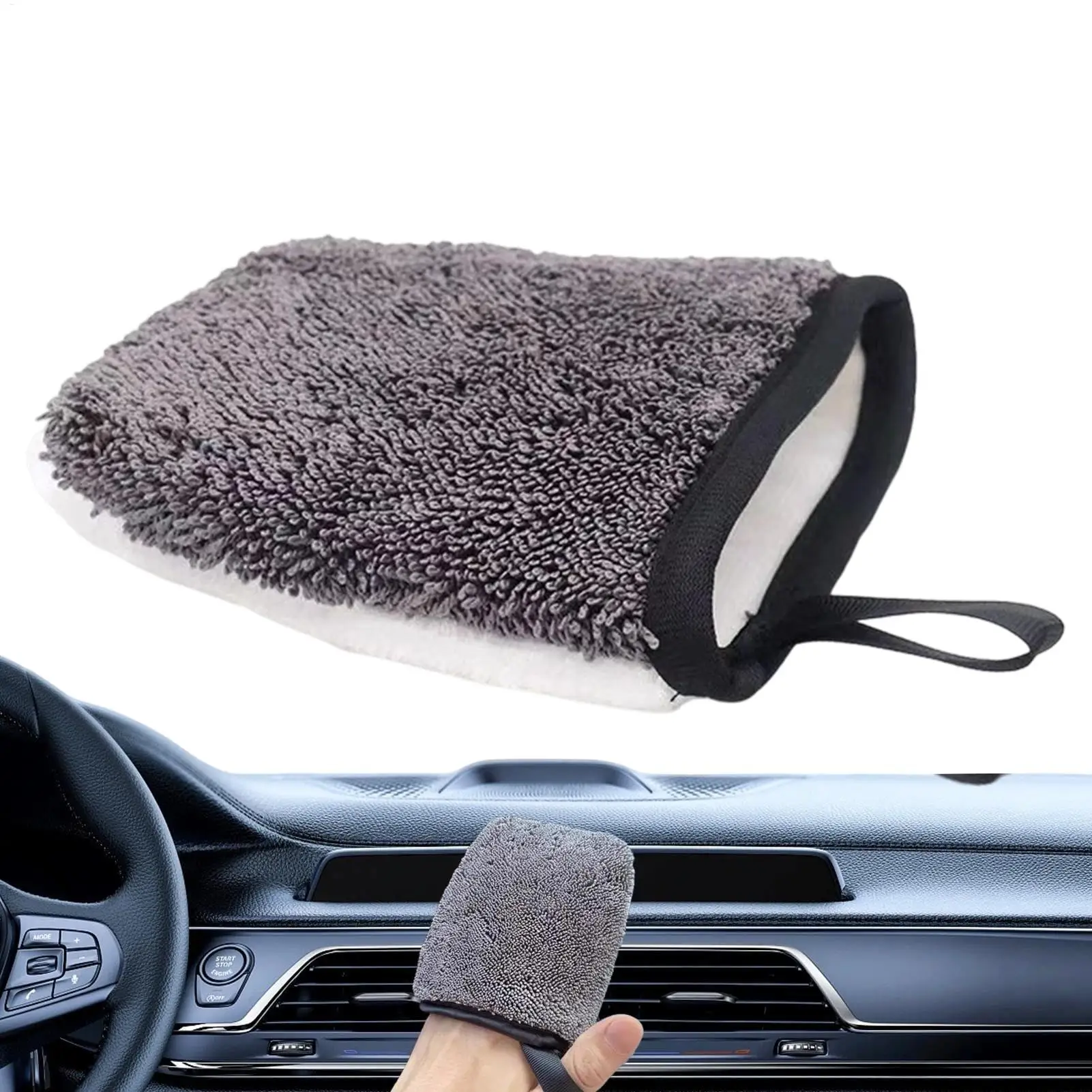 Microfiber Mitt for Cars Dual-Sided Reusable Detailing Cleaning Brush Microfiber Wash Mitts for Auto Automotive RV Boat