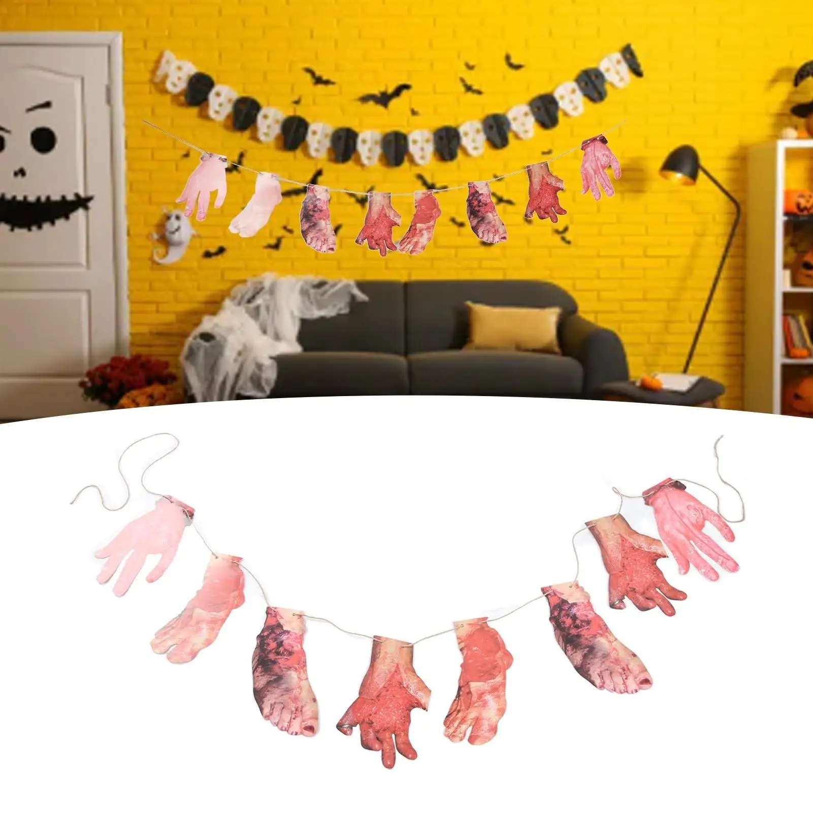 Scary Halloween Hands Feet Banners for haunted House, Vivid Flexible Decor for porch