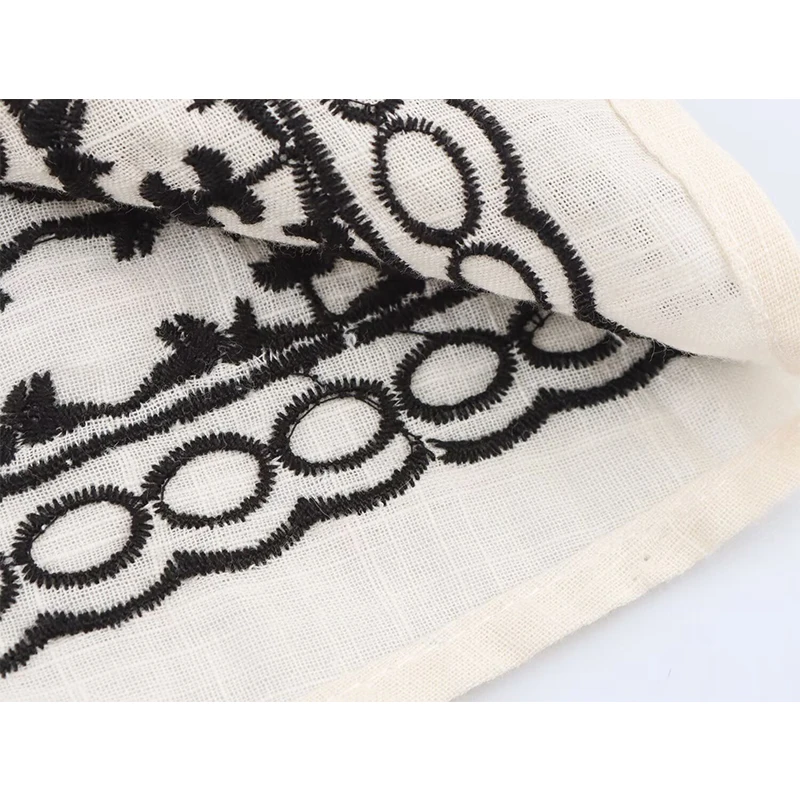 YENKYE Nieuwe 2025 Vrouwen Vintage Bladerdeeg Mouw Lace Up Ronde Hals Borduren Blouse Casual Los Shirt Zomer Tops