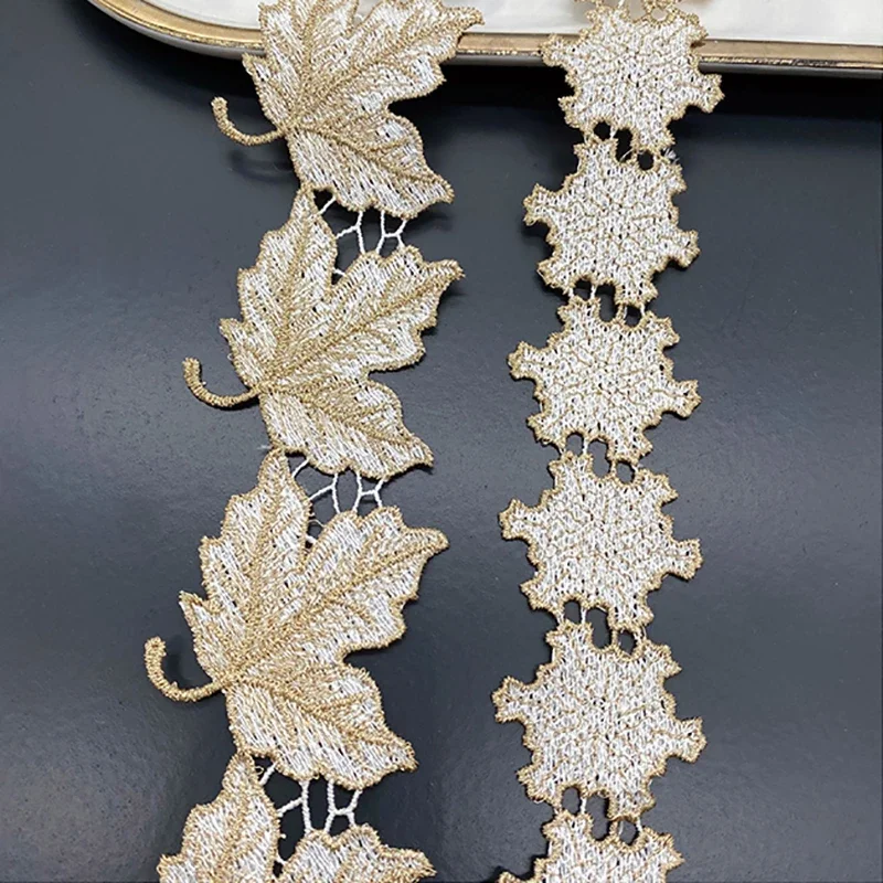 1 Yard Flower Leaves Stars Embroidery Lace Sewing Gold Wedding Dress Fringe Collar Crafts Fabric Sewing Accessories Wholesale