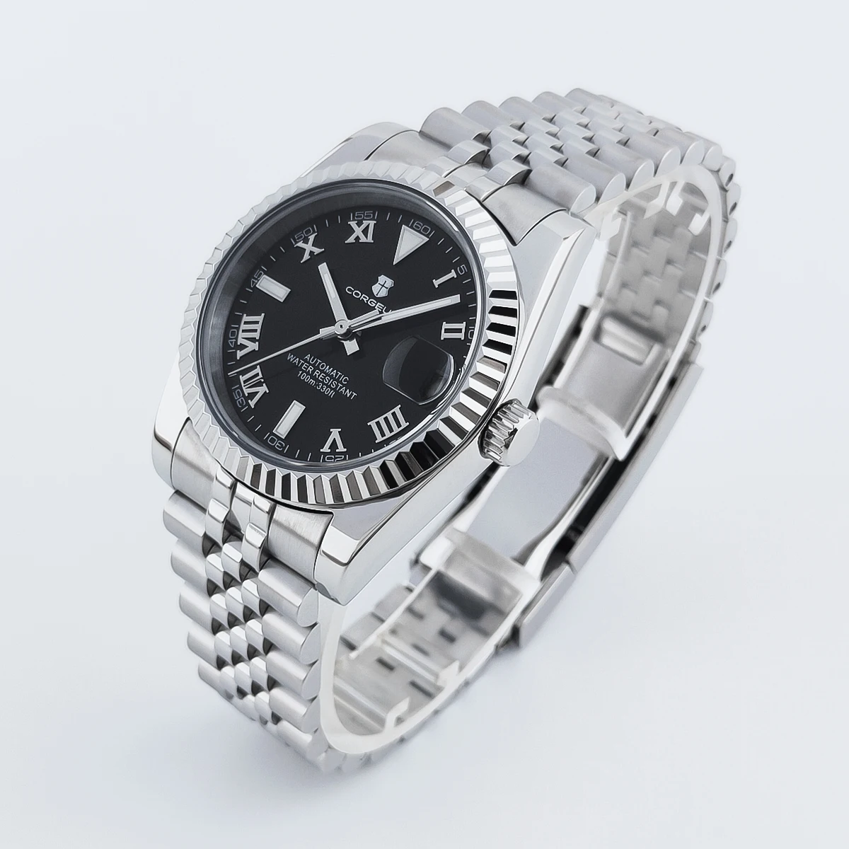 Corgeut 36/39mm Men\'s Clock Automatic Relogio Masculino NH35 Mechanical Sapphire White Black Rome Dial Steel Band Men\'s Watch