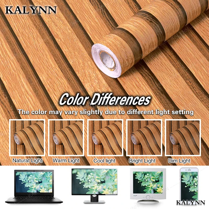 Wood Slat WallpaperPeel and Stick Self Adhesive Vinyl Waterproof Faux Wood Grating Stripe Contact Paper for Living Room Bedroom