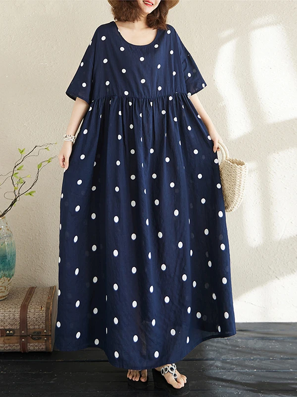 Estate nuova taglie forti da donna in cotone Lin rotondo Ne stampato lungo Dr gonna oversize casual Sle motivo floreale Midi Dr