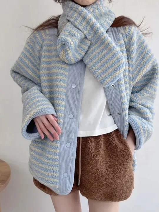 

Korean Sle Loose Versatile Double-Sided Wear Fce Cotton Jaet Long Sve Women's Outerwear Winter Aosphere Matching ...