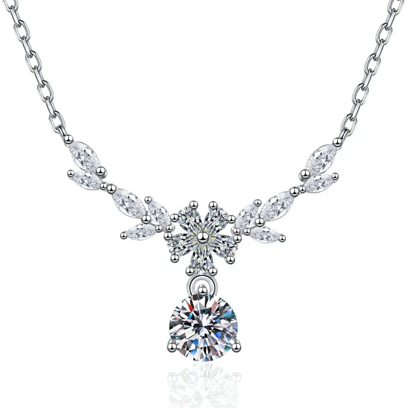 Luxuriöse 925 Sterling Silber Halskette mit Blätter-Anhänger für Damen, Hochzeit, Verlobung, Modeschmuck, 5A Zirkon, Klassisches Geschenk für Partys – Detail 1