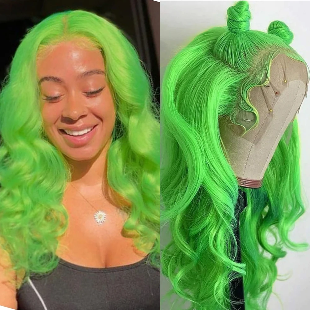 Synthetic Lace Front Wigs For Black Women Green Lace Wig Heat Resist Fiber Pre Plucked Natural Hairline Daily Wigs