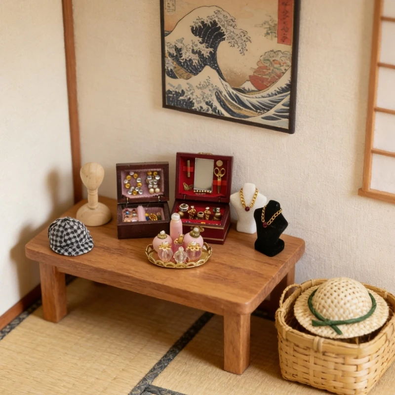 

Изысканный миниатюрный комплект ювелирных изделий в масштабе 1/12, манекен, стойка для шляп, модель духов, легкий дисплей в 15UB