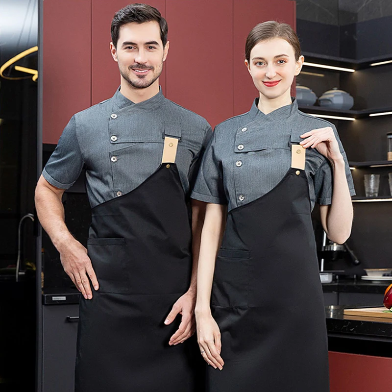Keukenjas Catering Uniform Korte mouw Chef-kokkleding Hotel Serveerster Restaurant Werkkleding Bakkerij Sushi Chef-kokjas Fornuisoverhemd