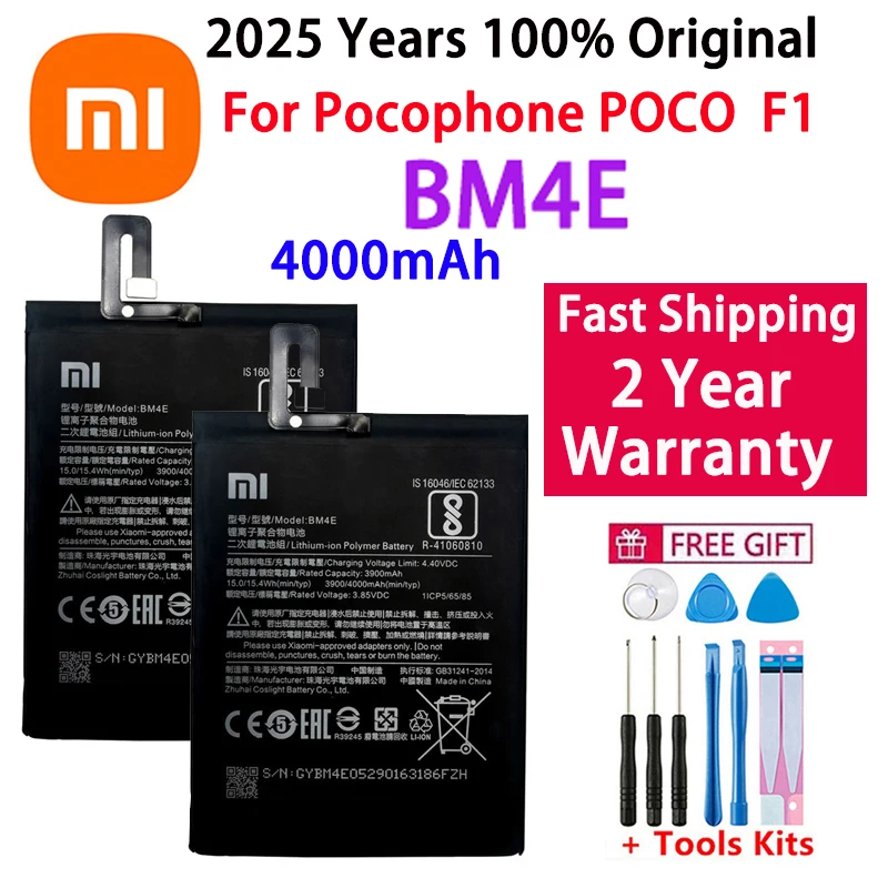 

Xiao Mi Original Phone Battery BM4E for Xiaomi Mi Pocophone Poco F1 4000mAh Replacement Batteries Free Tools
