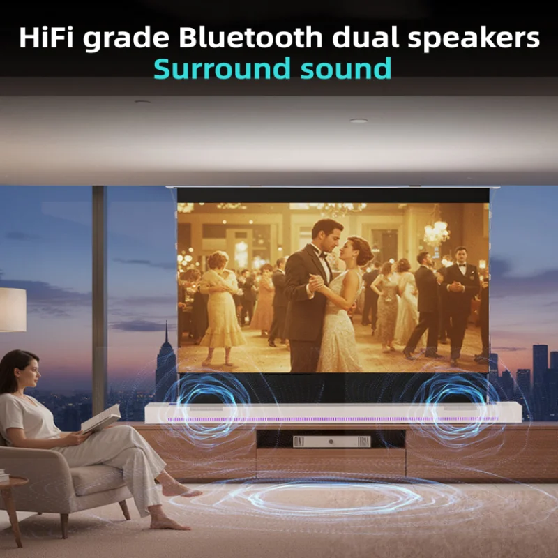 Auto Floor Rising Tab Tension ALR Projector Screen Built-In Sound Bar Motorized Electric Upright Projection Screen