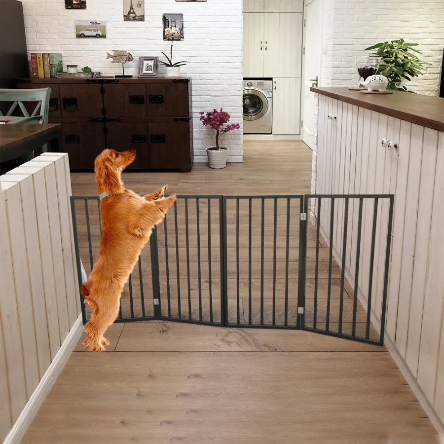 

Pet Gate Dog Gate for Doorways Stairs or House Freestanding Folding brown Arc Wooden