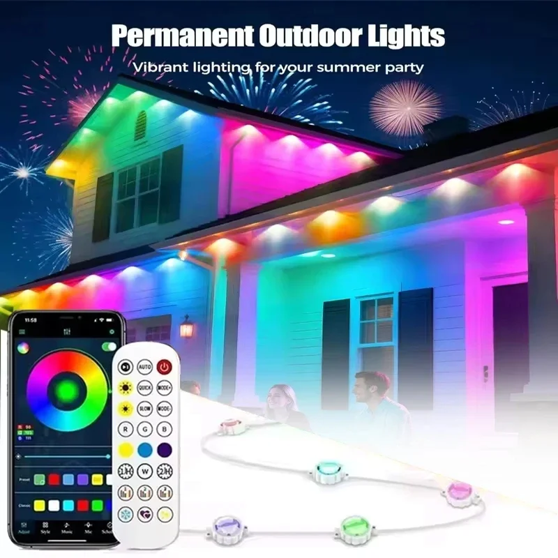 Outdoor Lighting Lights Bluetooth Remote APP Control Garlands RGB String Fairy Lights Music Sync Timer Waterproof Holiday Decor