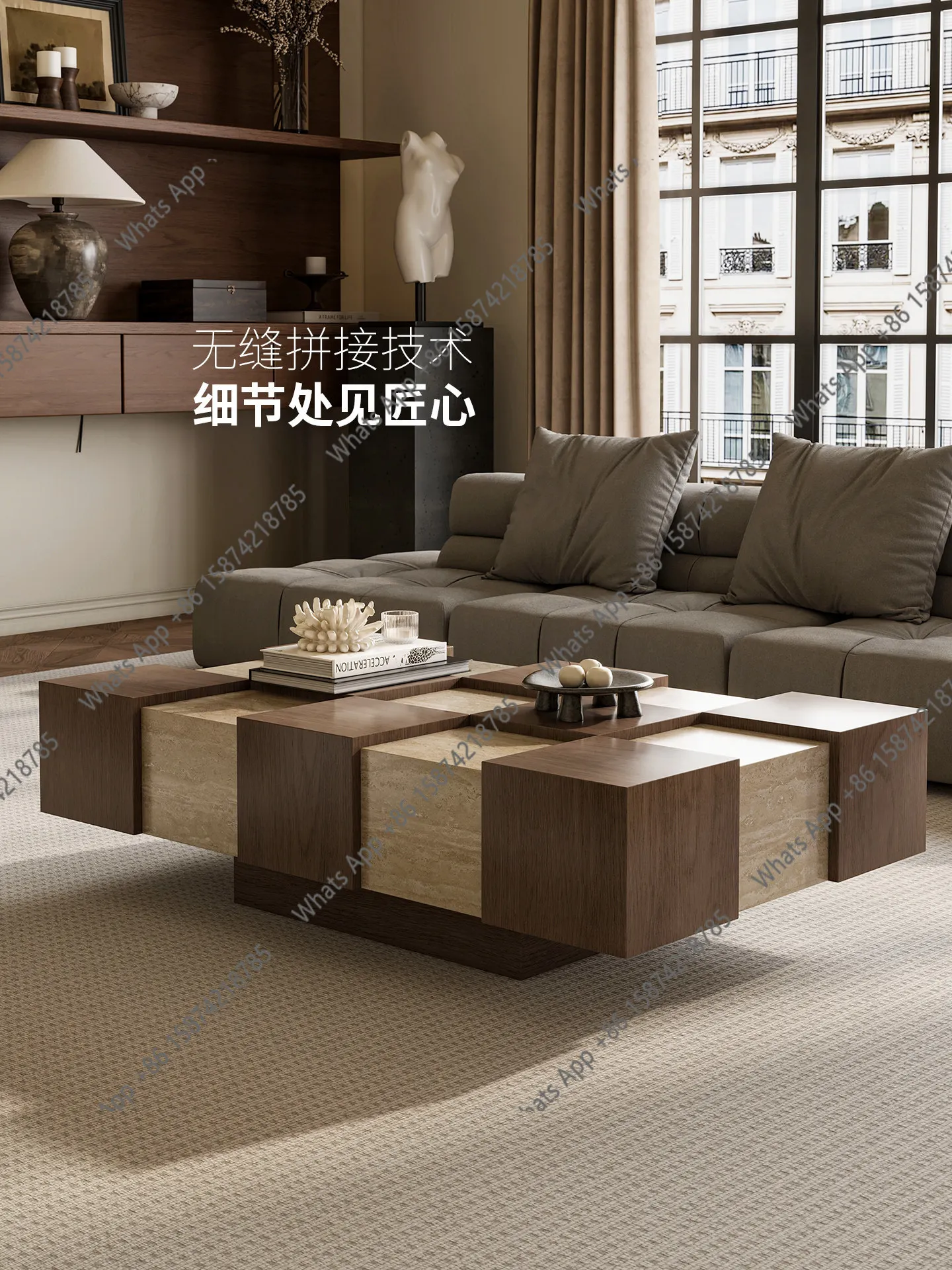 living room coffee table household simple retro coffee table  checkerboard color matching rectangular coffee table