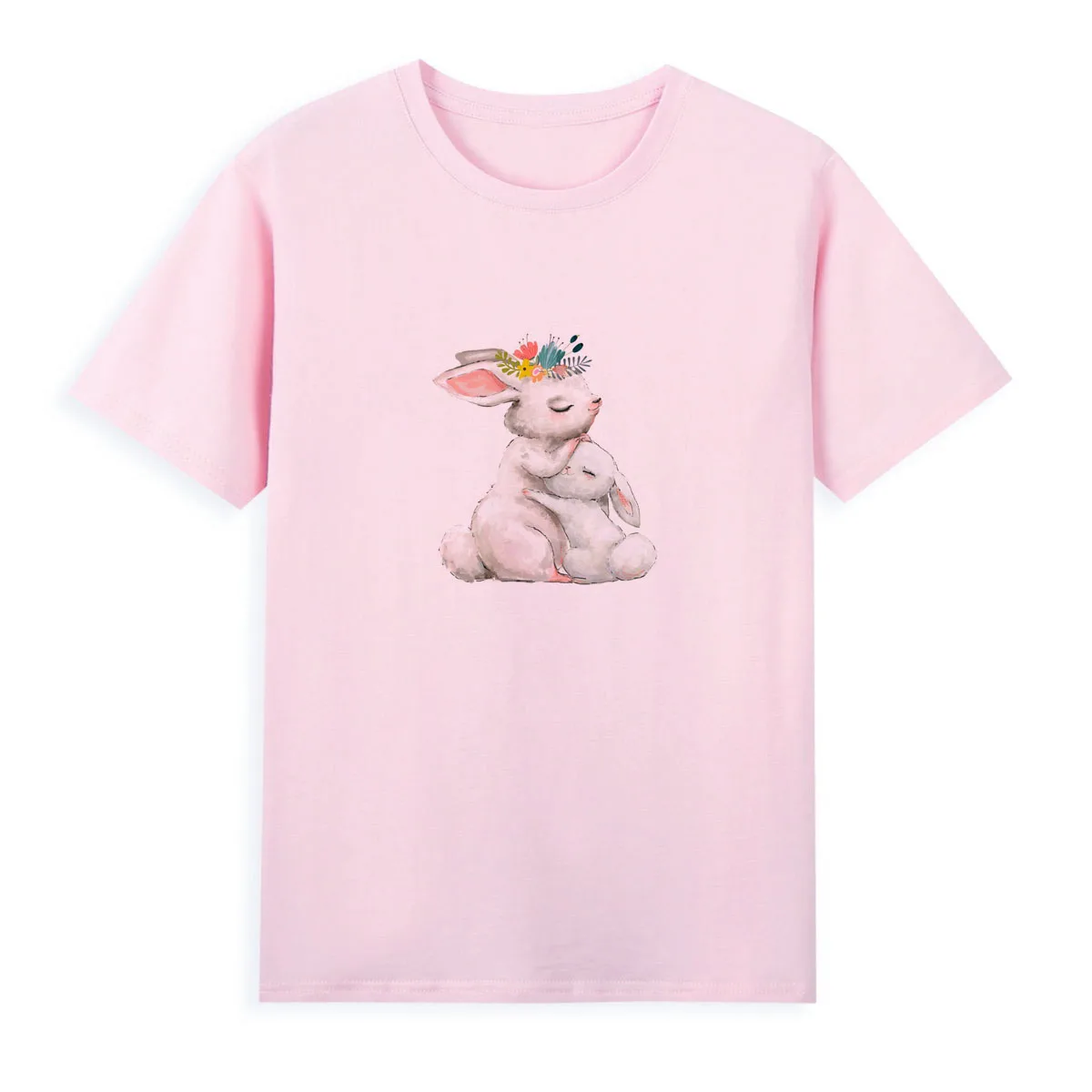 Art Painting Cute Little Rabbit T-shirt Summer Short Sleeve Top Female Casual Tees Cheap Women's Clothing A0135