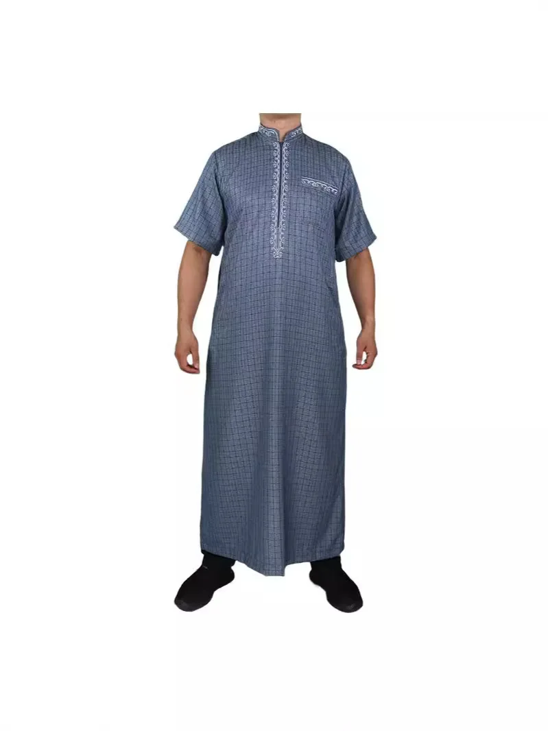 

Рубашка премиум-качества из льна и хлопка с коротким рукавом на молнии, с вышитым клетчатым карманом, дышащая, летняя, повседневная, свободного кроя