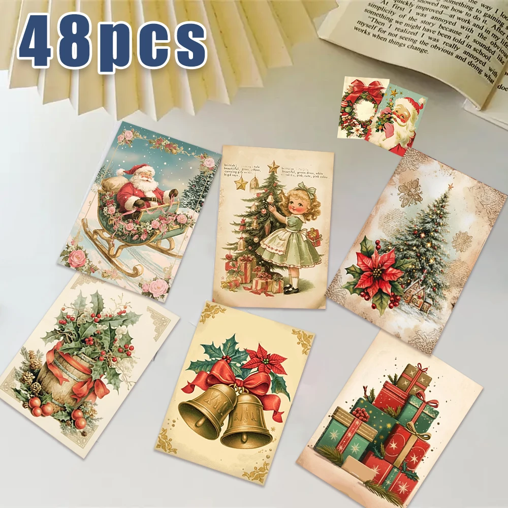 48-teiliges Retro-Weihnachts-Postkarten-Set - mit Aufklebern, Weihnachts-/Jubiläumsgeschenke, Sammlerstücke, geeignet zum Verschenken. – Detail 2