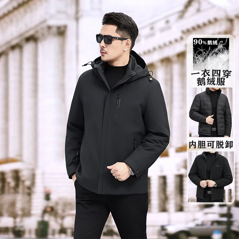 Ture 90% White Goose Duck Windbreaker Men 2025 Winter Classic Wind-proof Hooded Jacket Thick Detachment Outdoor Warm Zipper Coat