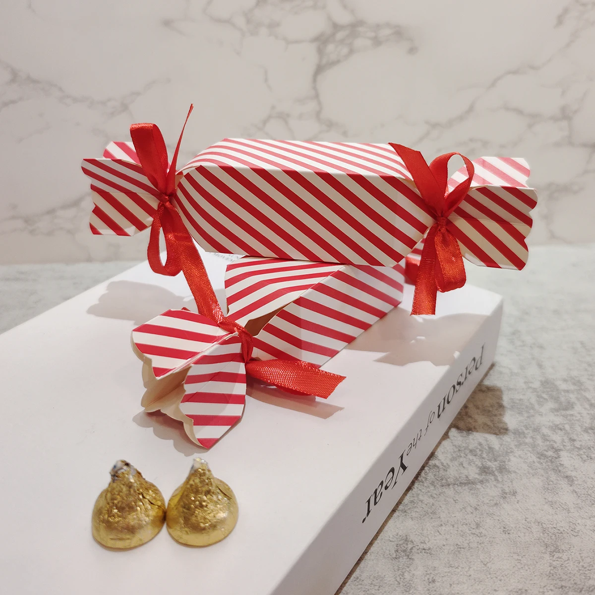 10/50pcs red striped candy box, lipstick box, gift packaging box, party and wedding supplies