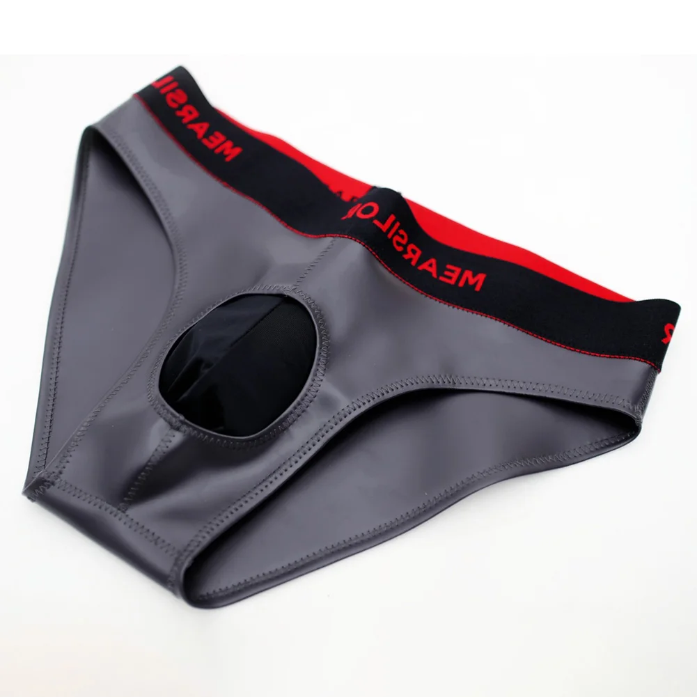 Men Faux Latex Mesh Bulge Pouch Briefs Underwear Low Rise Patent Leather Panties U Convex Briefs Sexy Lingerie G-string Underpan