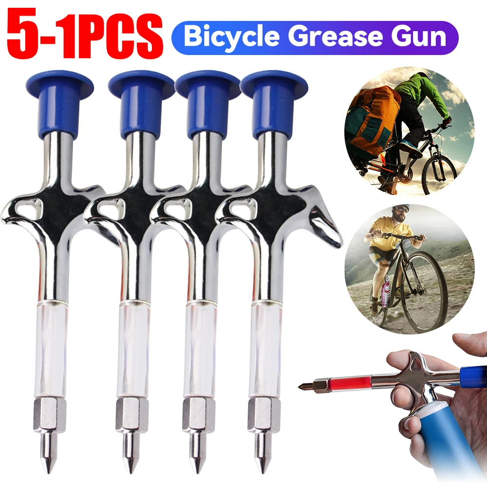 1-5PCS Pistola per grasso per bicicletta Texture delicata Pistola per grasso per bicicletta in alluminio Mountain MTB Strumenti di riparazione bici Accessori di servizio