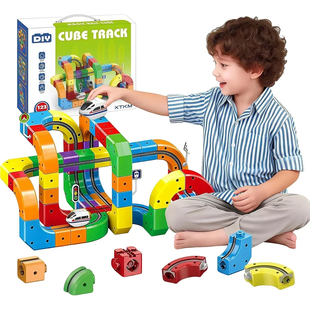 51PCS Electric Train Set Race Track 3D Flexible Race Track Building Toy with Gravity-Defying 360° Movement STEM Learning Gift