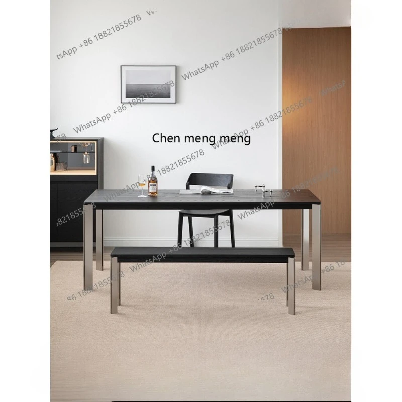 

Solid wood dining table Household medieval rectangular large board table Black ash wood desk workbench