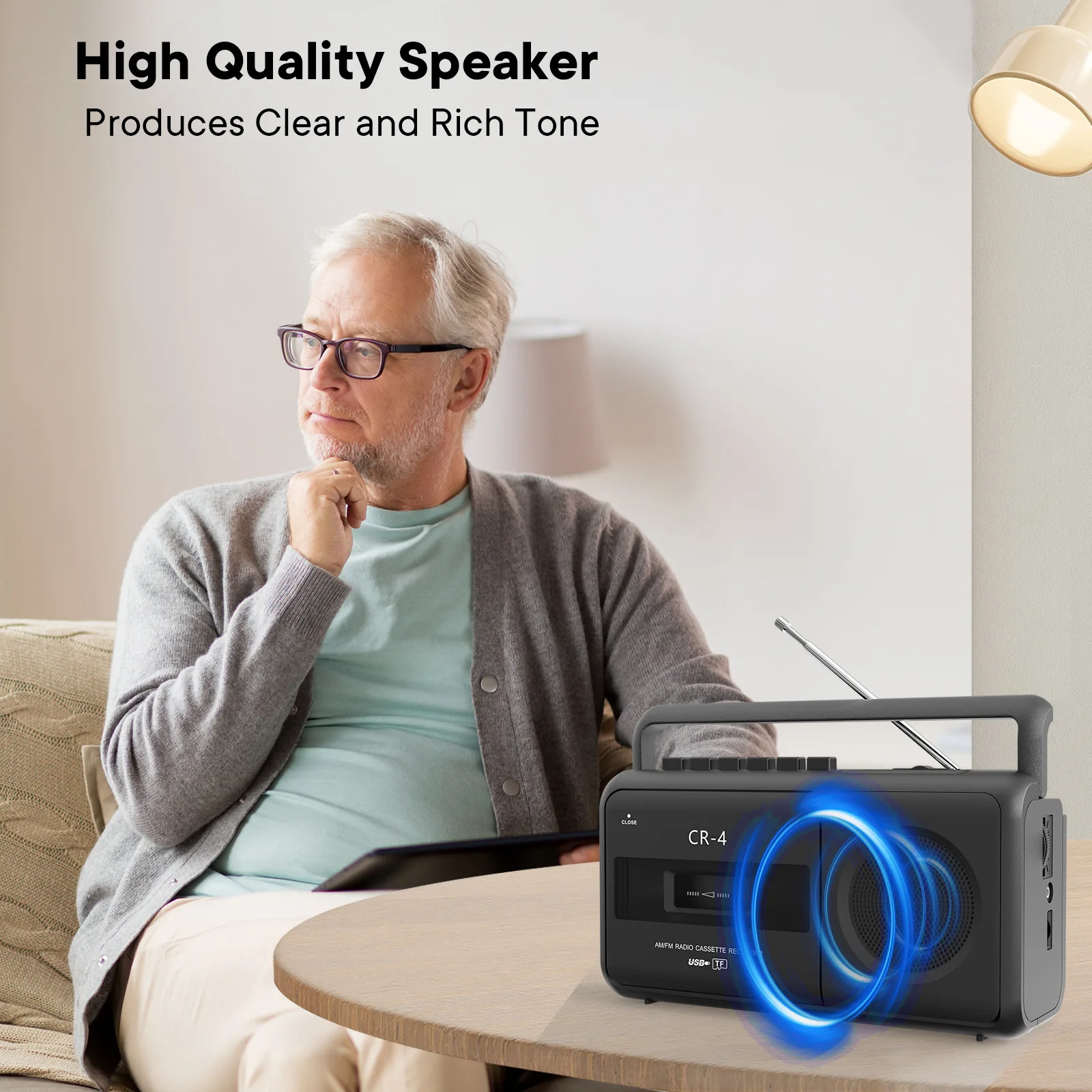 2024 مشغل مسجل كاسيت محمول متعدد الوظائف Boombox AM/FM راديو لاسلكي TF بطاقة/U مشغل أقراص MP3 سماعات موسيقى