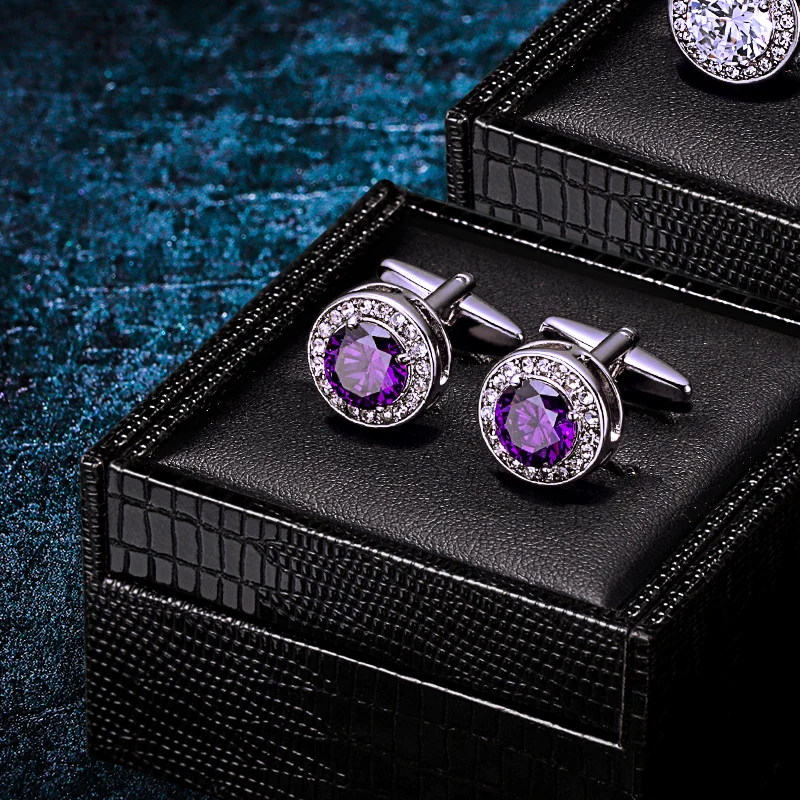 

KFLK Shirt Cufflinks for Men Women Brand Fashion Cuff link Luxury Wedding Button High Quality Purple Crystal Guests